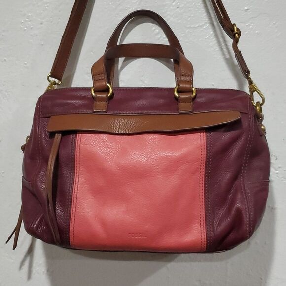 Fossil Leather Bag in Burgundy & Pink - Picture 2 of 16